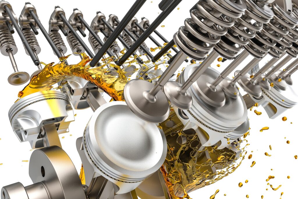 Engine pistons, crankshaft and valves with Lubricant Oil