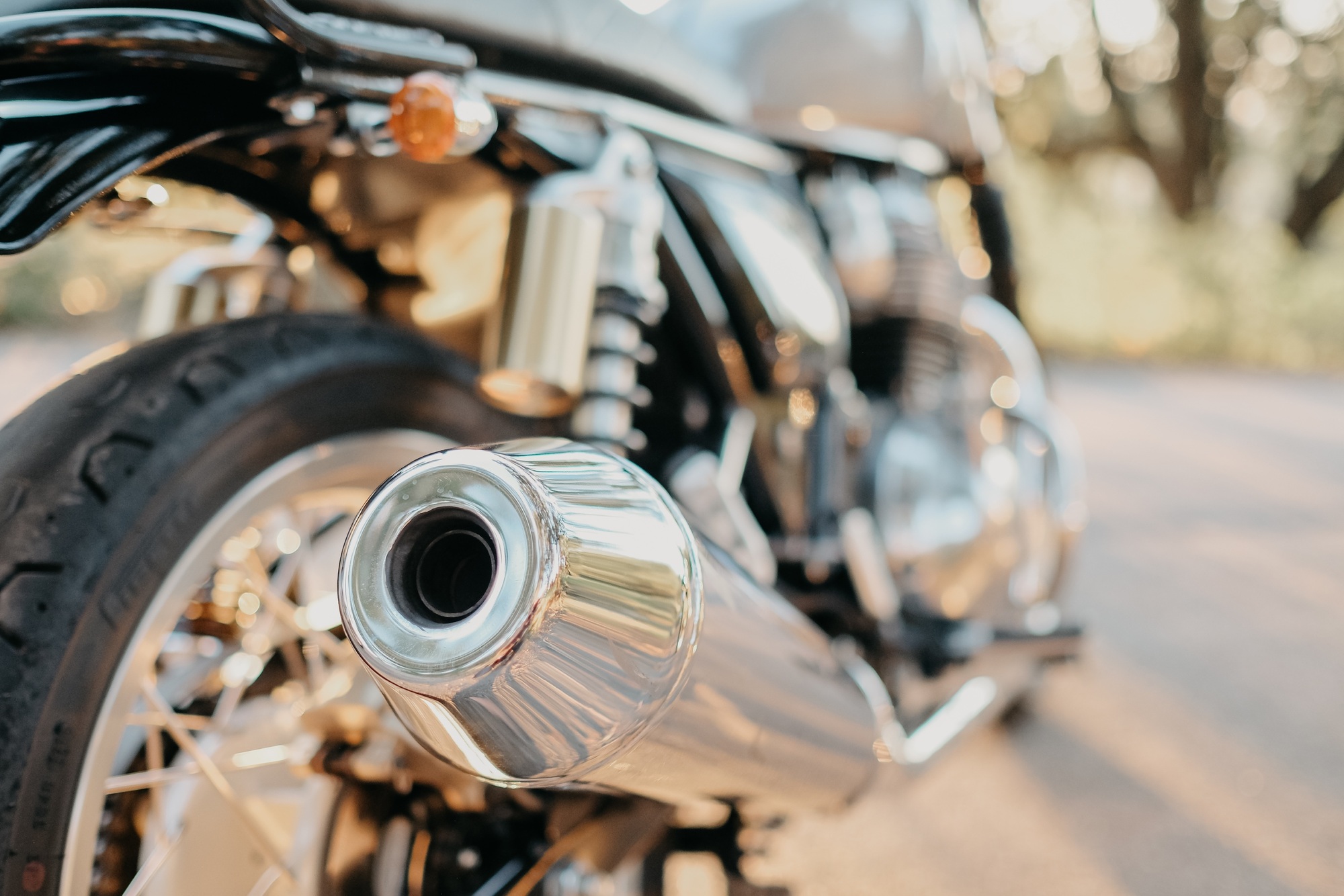 Shallow focus closeup shot of a motorcycle engine